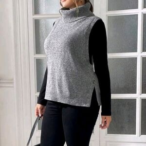 Womens Plus 3X Gray Sweater Vest Turtleneck NEW